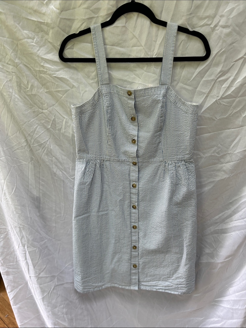 J. Crew Light Blue Striped Seersucker Button-Front Mini Dress Size 10